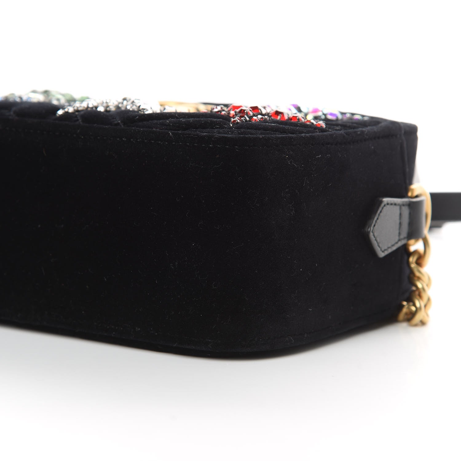 Gucci Velvet Matelasse Crystal Star Embroidered Small GG Marmont Chain Shoulder Bag Black 10 of 11