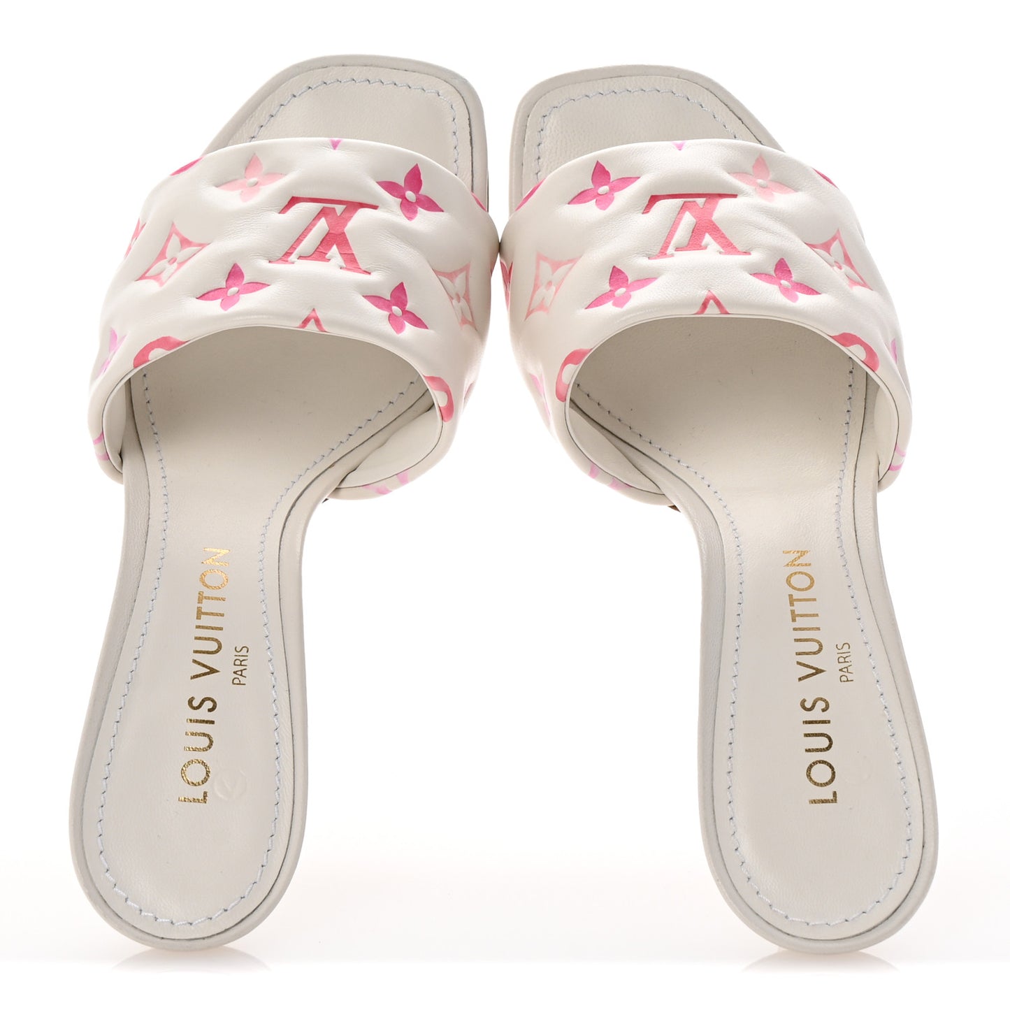 Lambskin Embossed Monogram By The Pool Revival High Heel Mules 39 White Pink