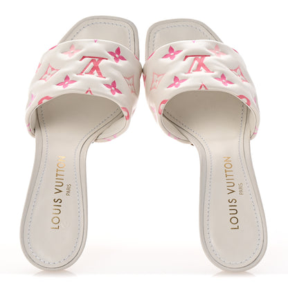 Louis Vuitton Lambskin Embossed Monogram By The Pool Revival High Heel Mules 39 White Pink 2 of 9