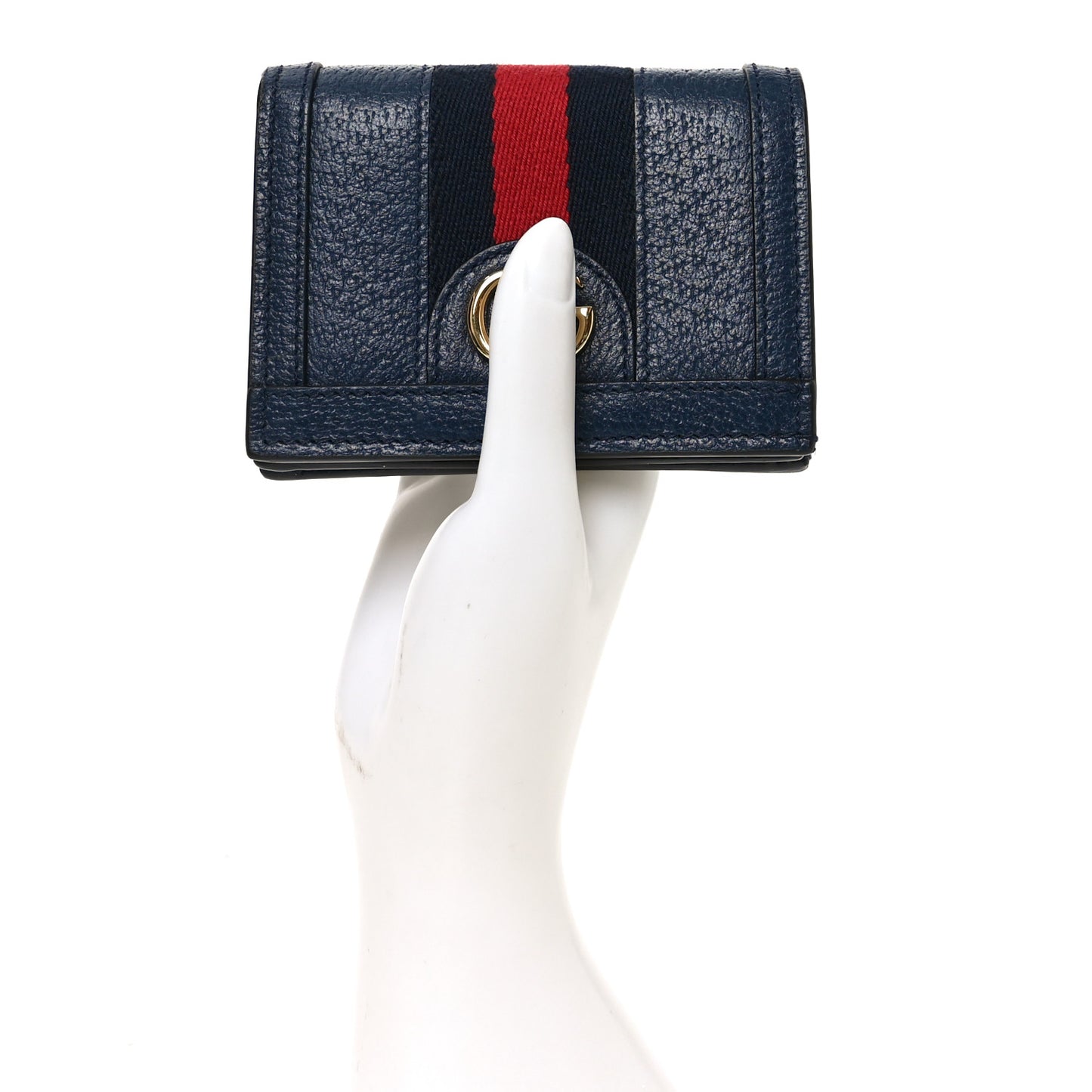 Textured Calfskin Web Ophidia Card Case Blue Agata