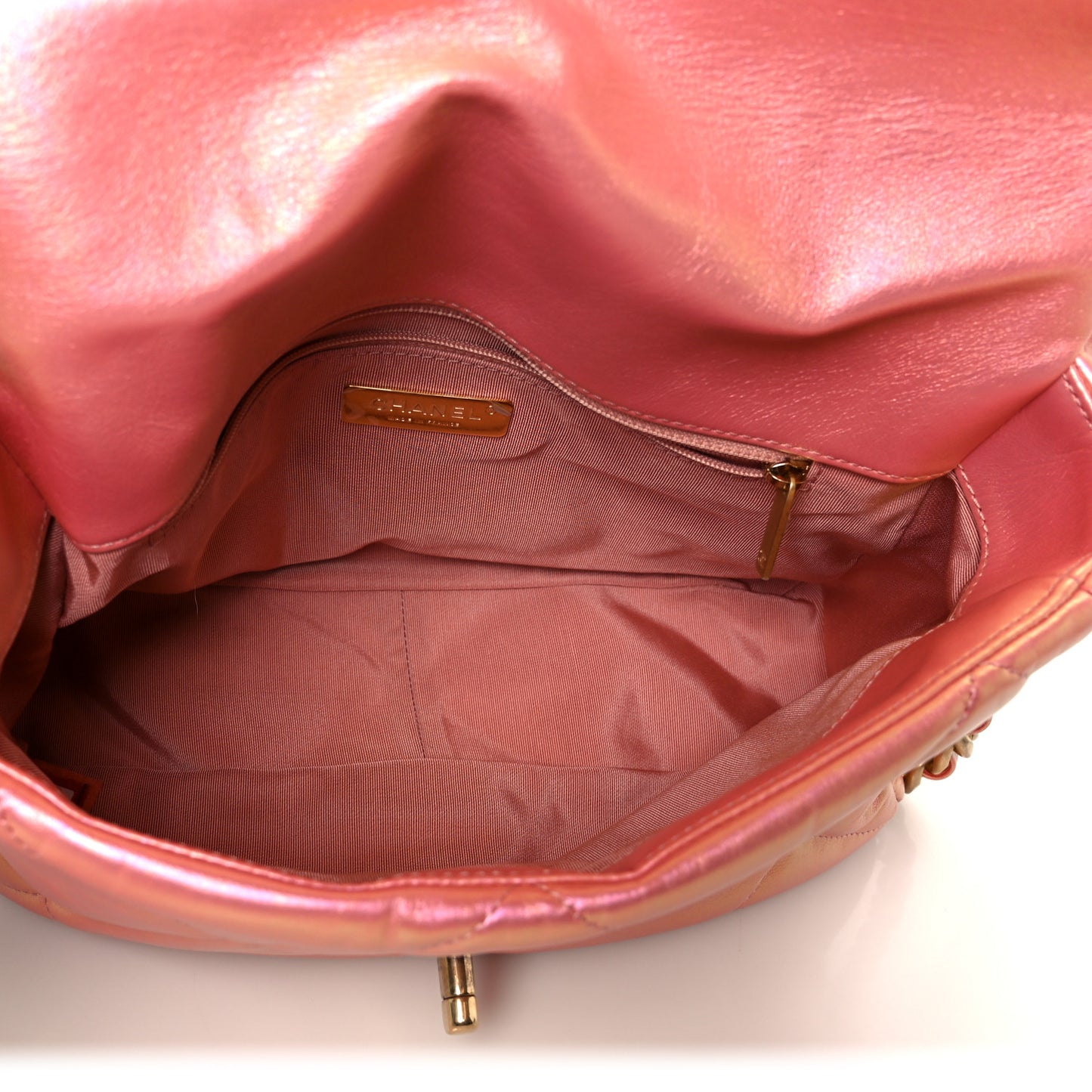 Iridescent Lambskin Quilted Large Chanel 19 Flap Pink