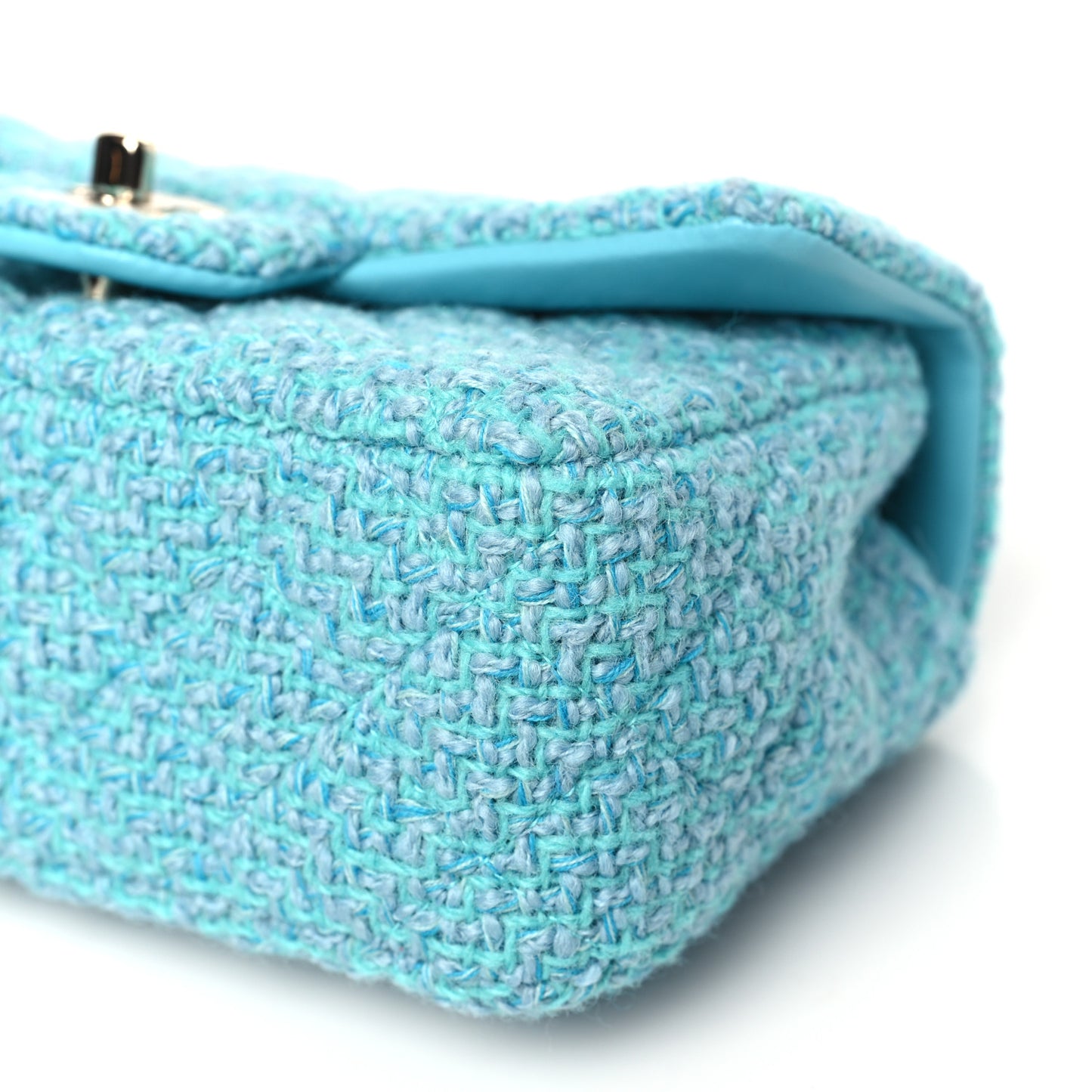 Wool Tweed Quilted Mini Rectangular Flap Turquoise Light Blue