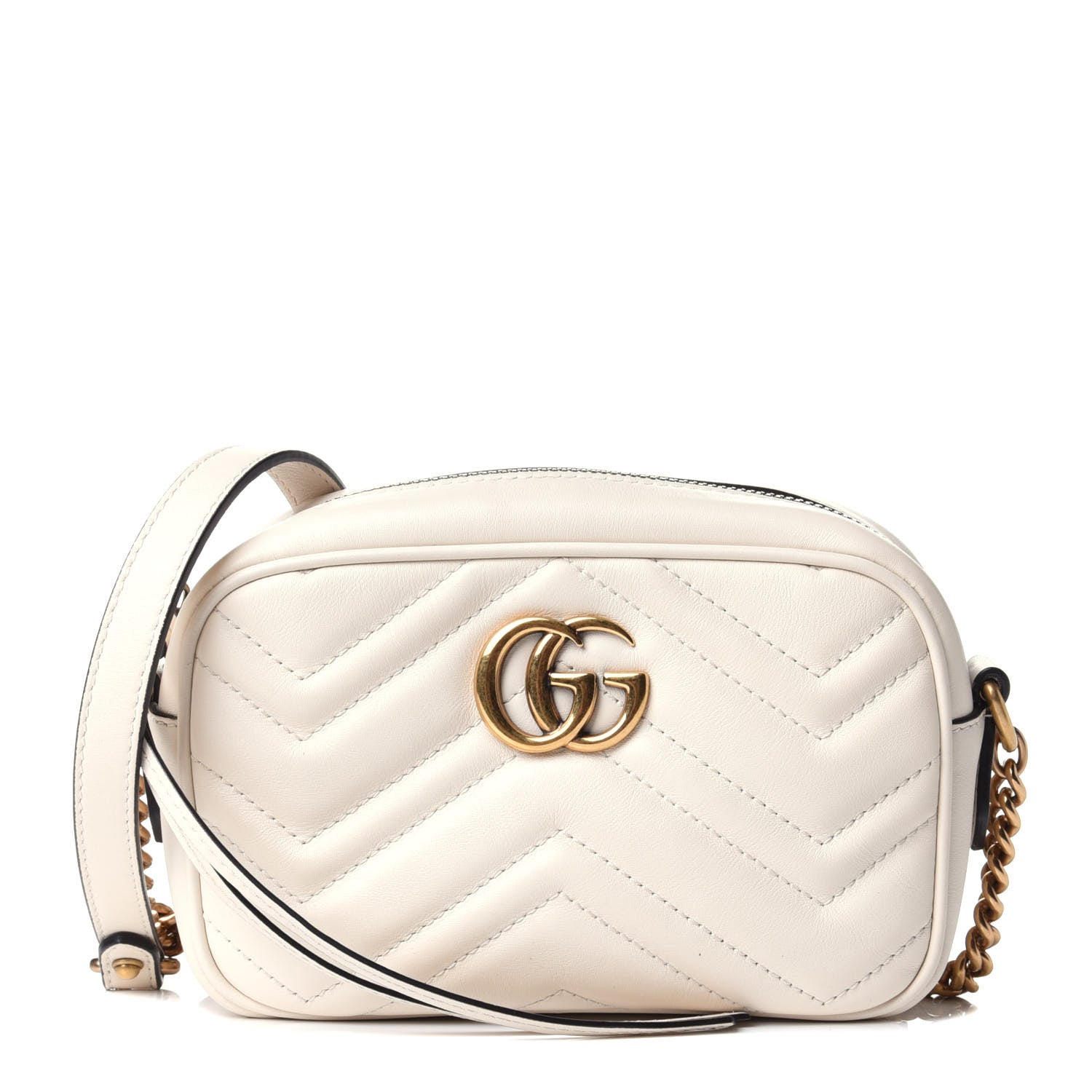 Gucci Calfskin Matelasse Mini GG Marmont Chain Shoulder Bag White 1 of 9
