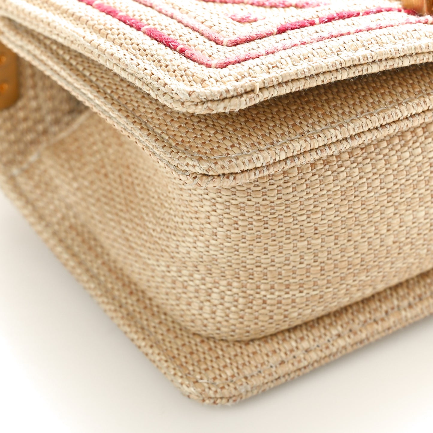 Cotton Canvas Calfskin Chevron Embroidered Small Boy Flap Beige Pink