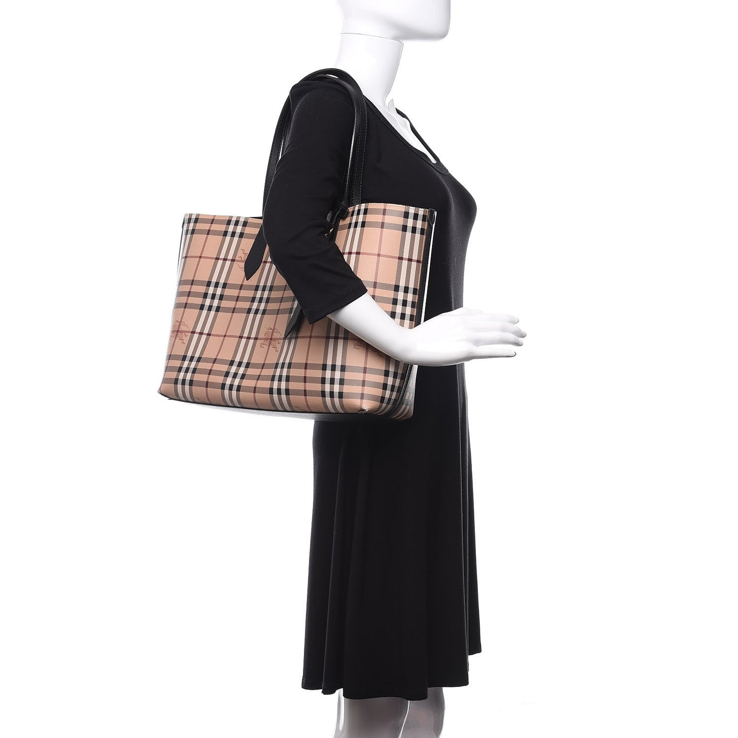 Grainy Calfskin Haymarket Check Medium Reversible Tote Black