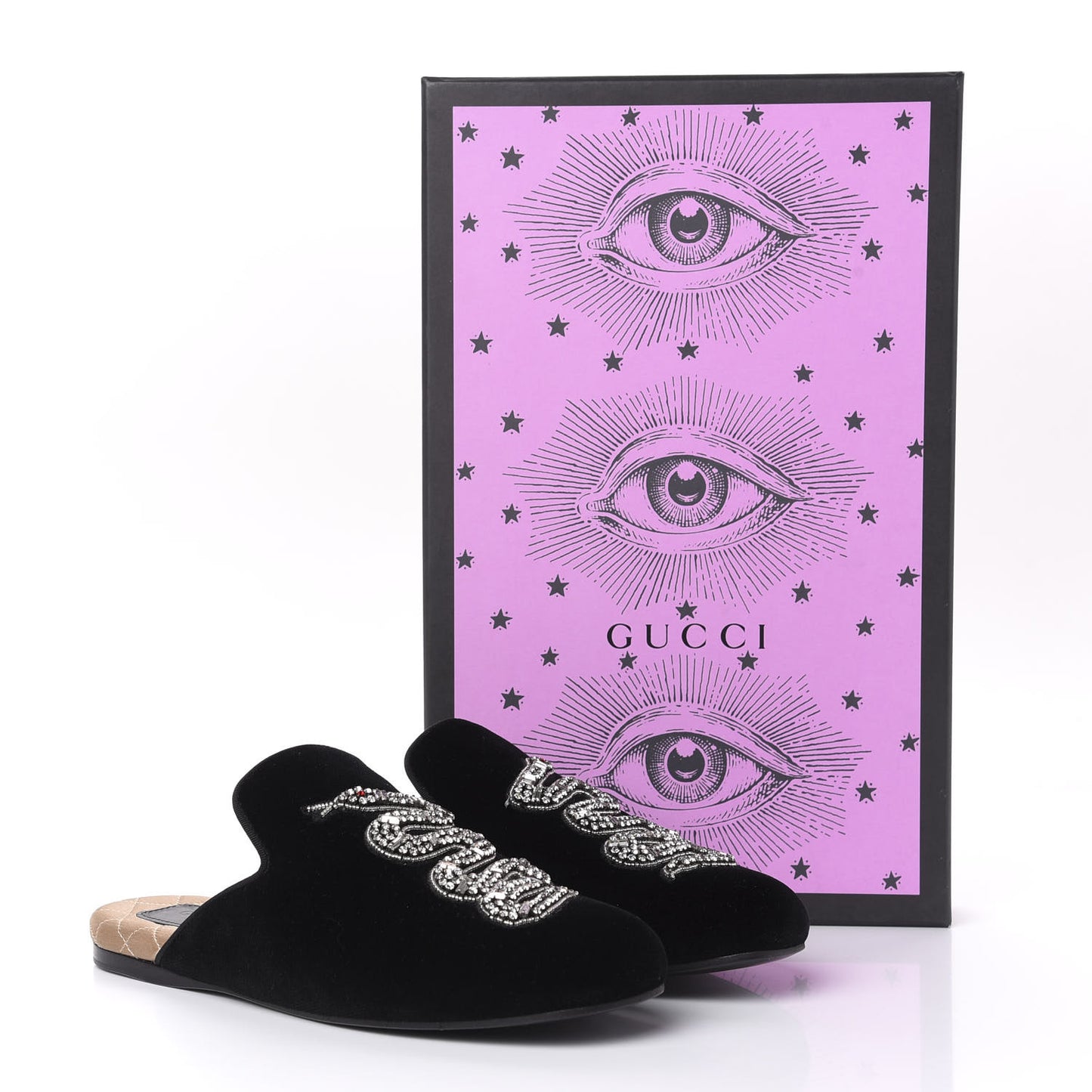 Velvet Crystal Snake Embroidered Womens Slippers 35 Black