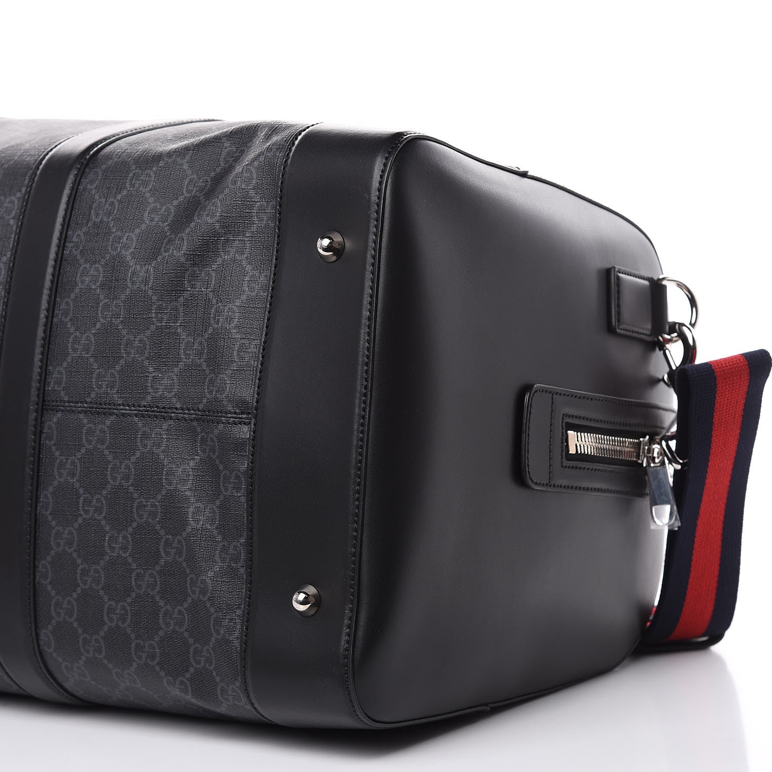 Gucci Soft GG Supreme Monogram Appia Calfskin Web Large Carry On Duffle Bag Black Grey 10 of 10