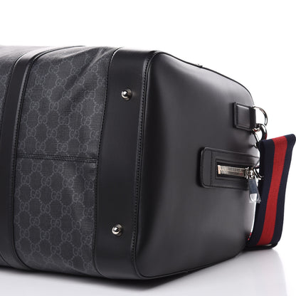 Gucci Soft GG Supreme Monogram Appia Calfskin Web Large Carry On Duffle Bag Black Grey 10 of 10