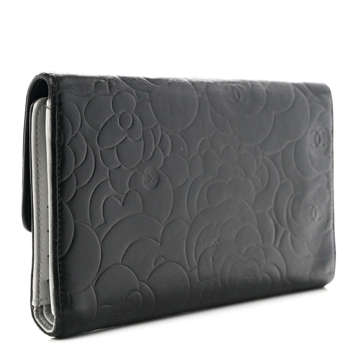 Chanel Lambskin Camellia Embossed Large Flap Wallet Black 3 of 7
