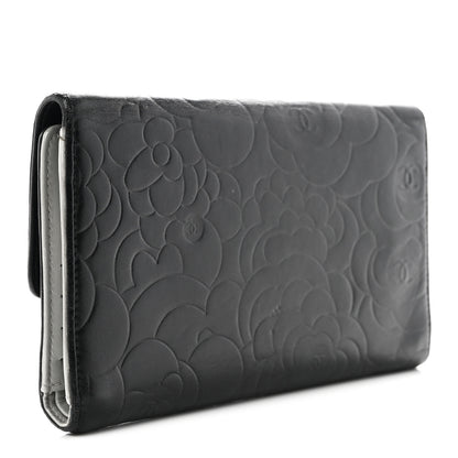 Chanel Lambskin Camellia Embossed Large Flap Wallet Black 3 of 7