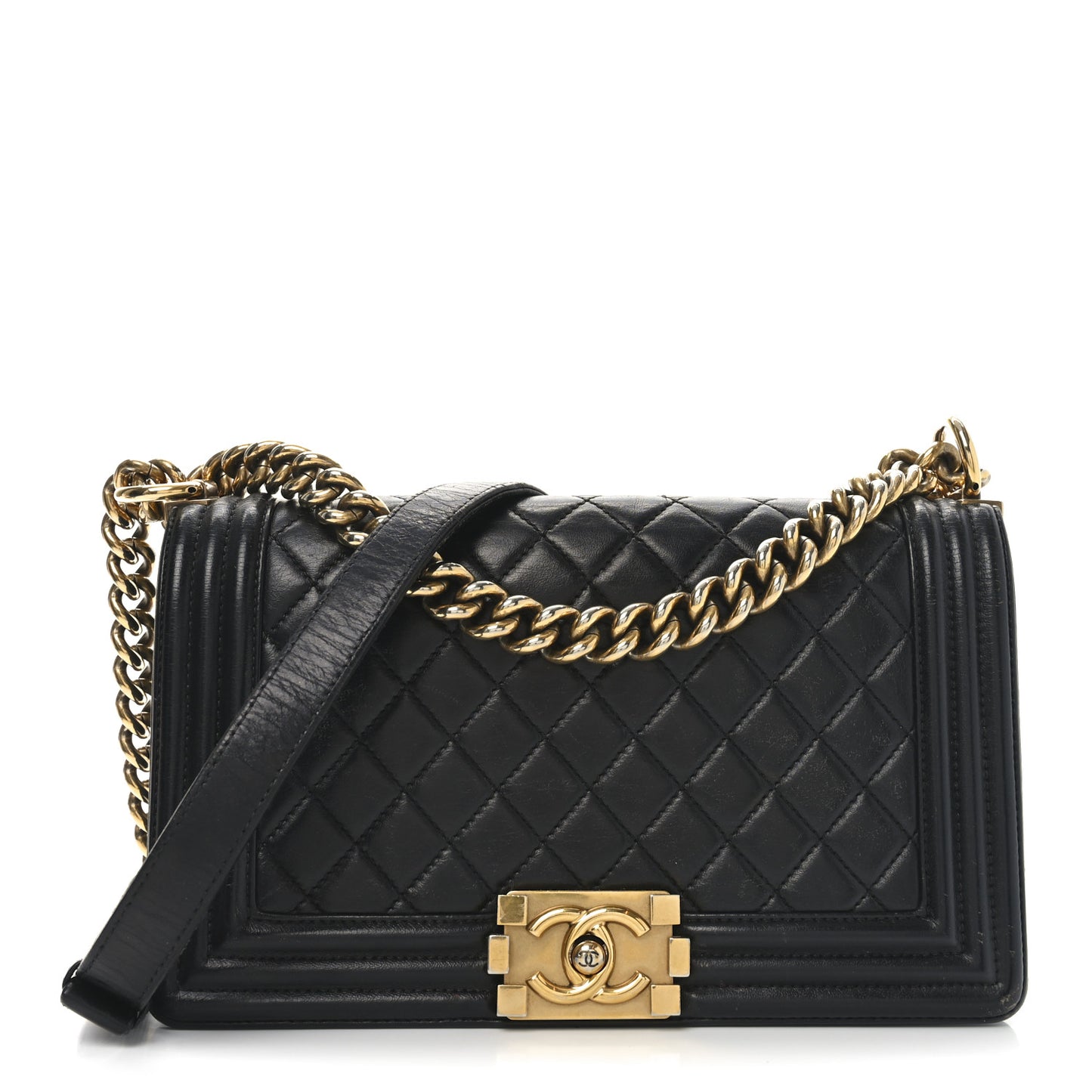Calfskin Quilted Medium Boy Flap Black