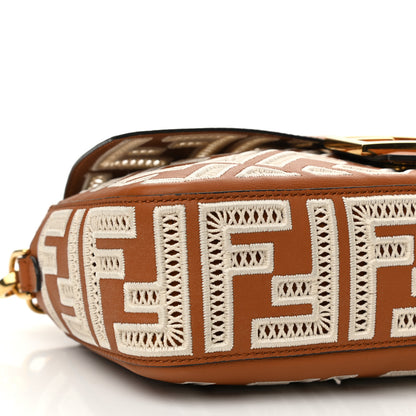 Fendi Vitello Seta FF Ajour Embroidered Baguette Brandy 9 of 14