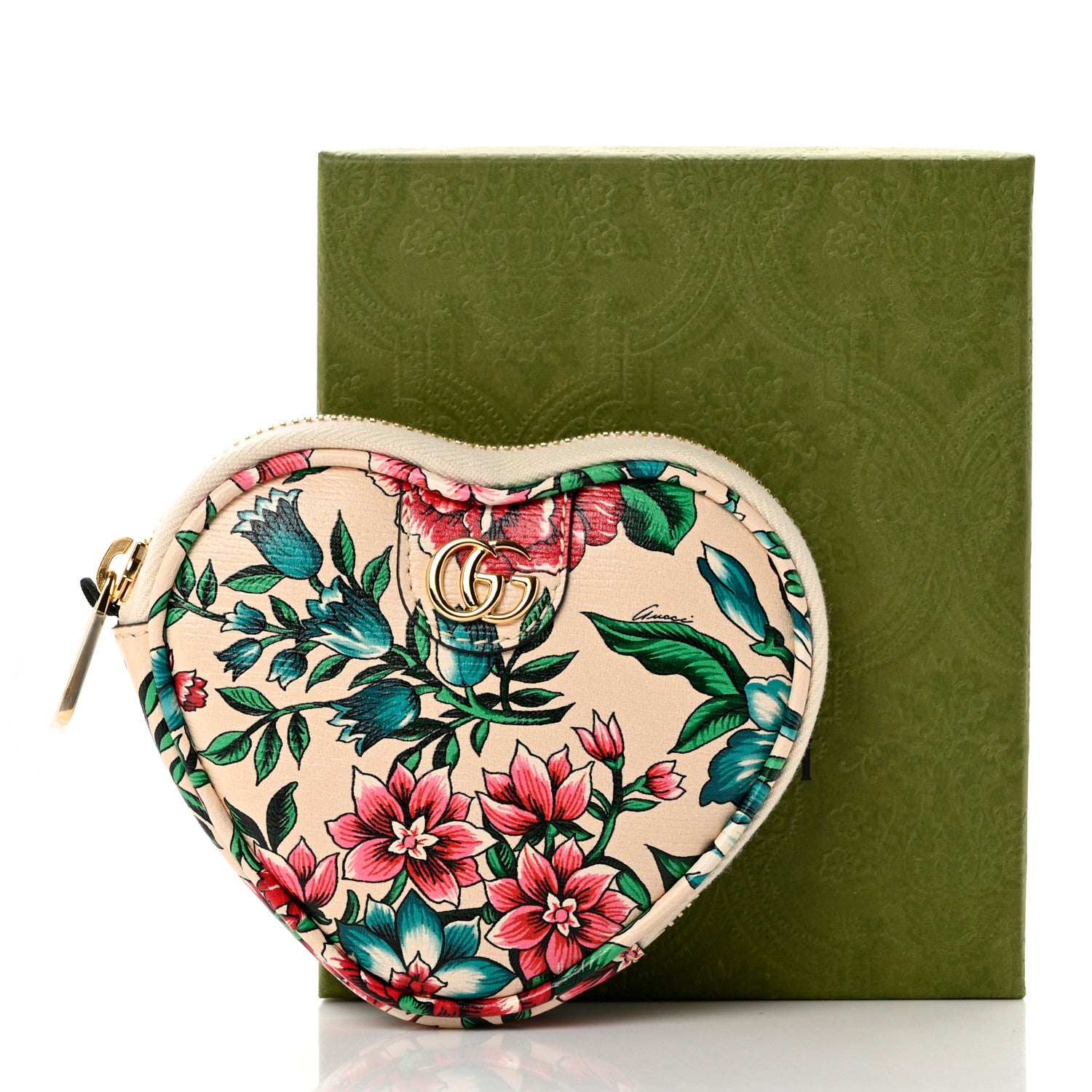 Gucci Calfskin Brit Roses Print Ophidia Heart GG Key Case Multicolor 7 of 7