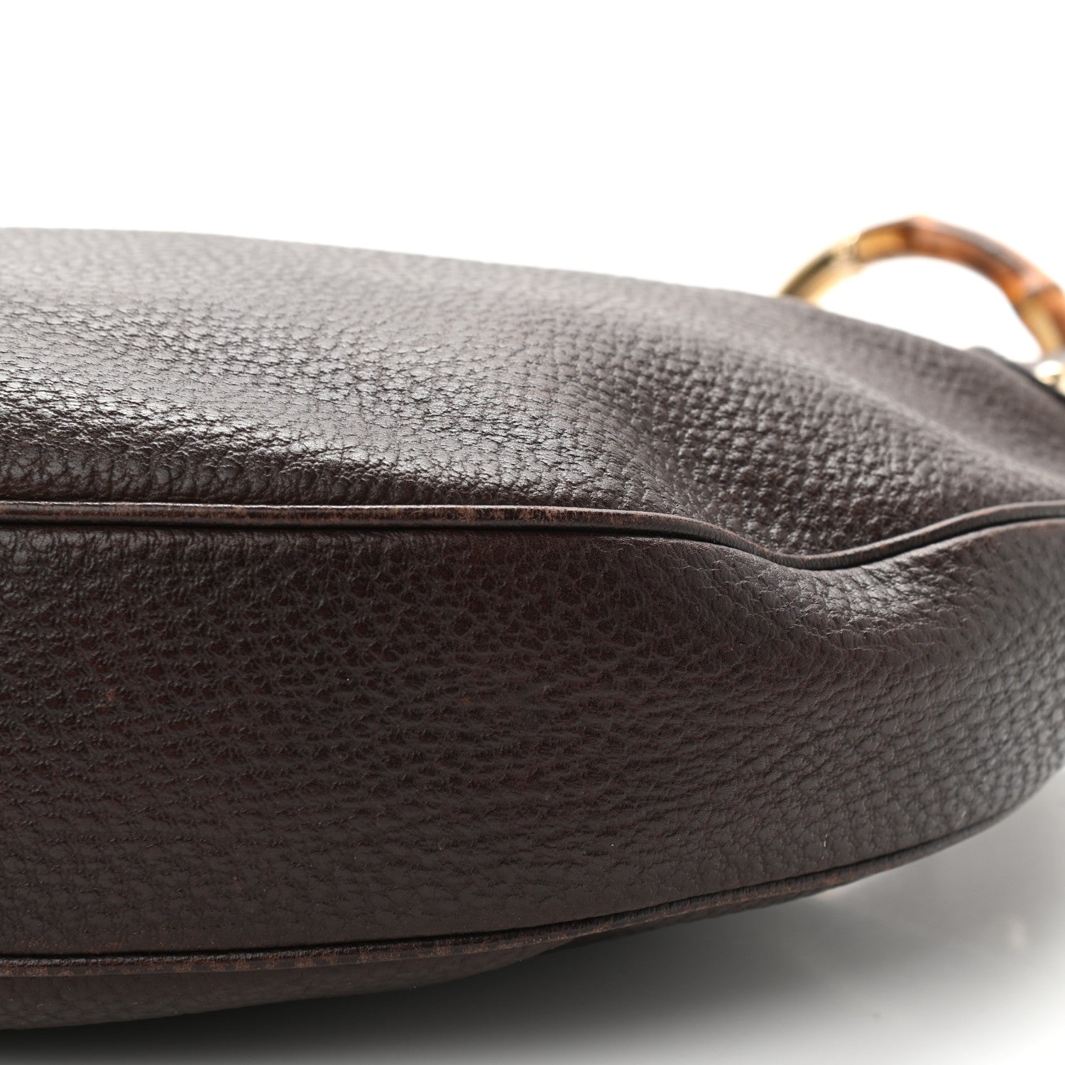 Gucci Pebbled Calfskin Half Moon Bamboo Ring Hobo Dark Brown 9 of 19