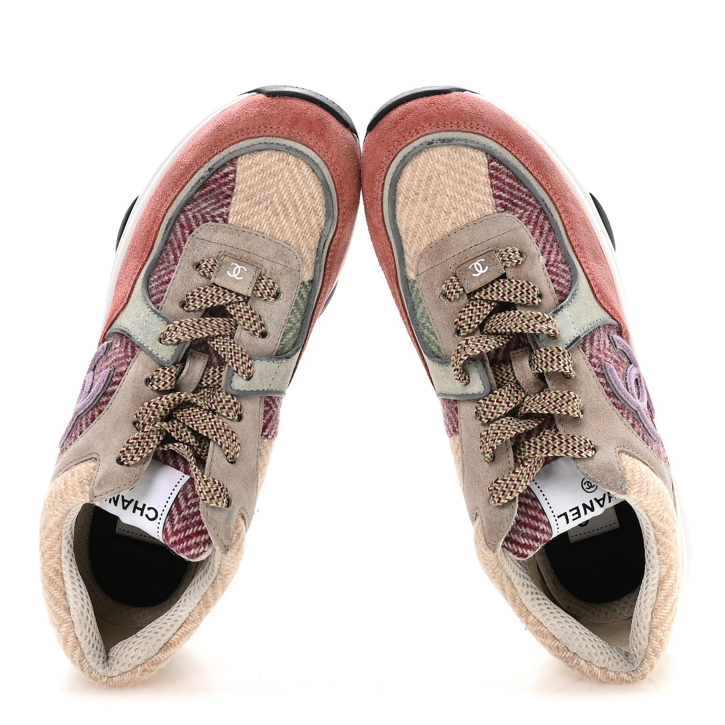Fabric Suede Calfskin CC Sneakers 39 Pink Beige Multicolor