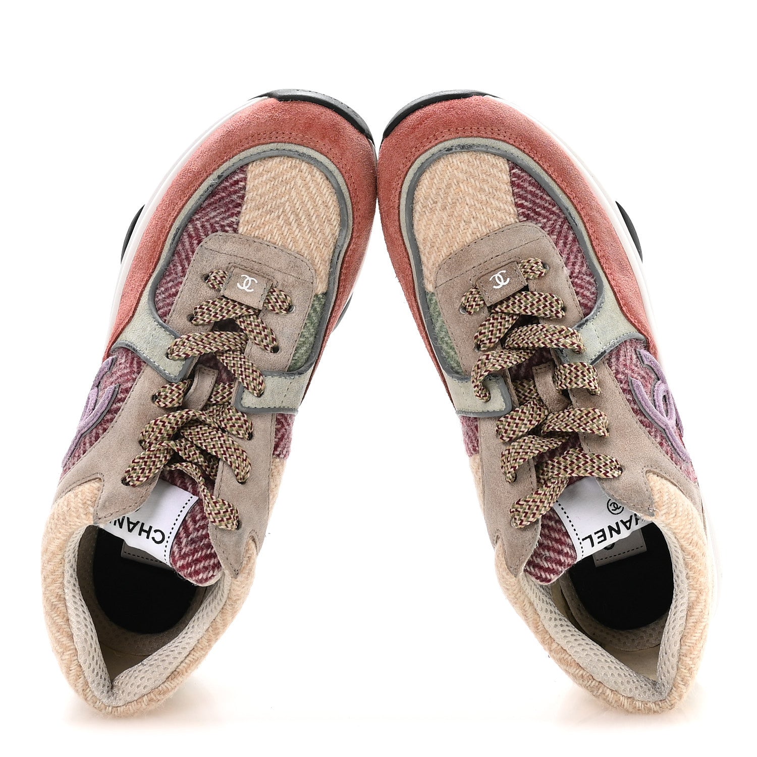 Chanel Fabric Suede Calfskin CC Sneakers 39 Pink Beige Multicolor 2 of 8