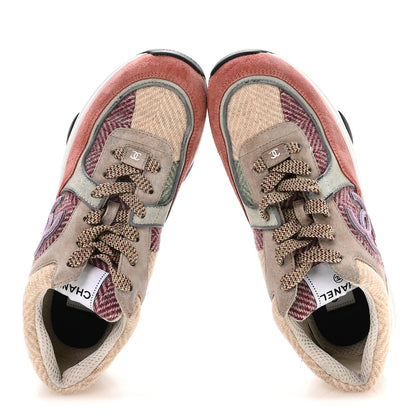 Chanel Fabric Suede Calfskin CC Sneakers 39 Pink Beige Multicolor 2 of 8