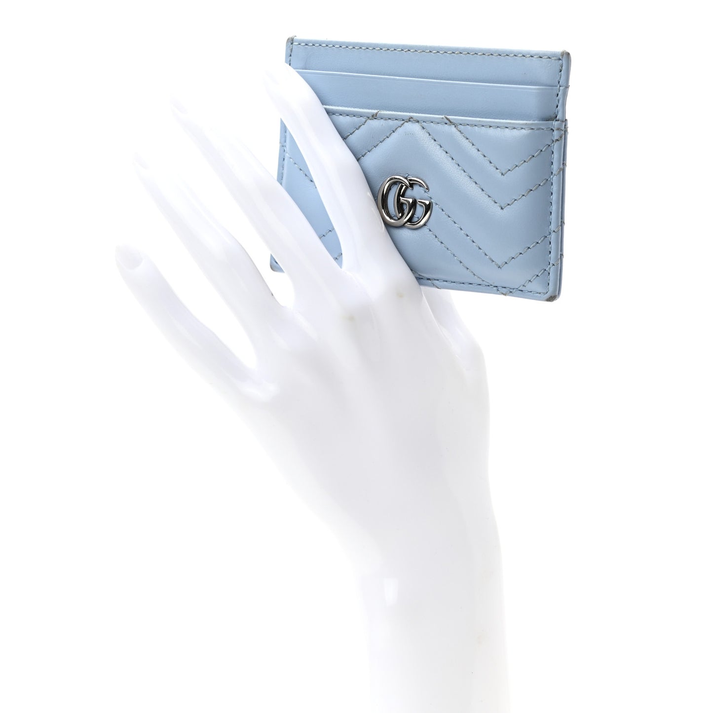 Calfskin Matelasse GG Marmont Card Holder Porcelain Light Blue