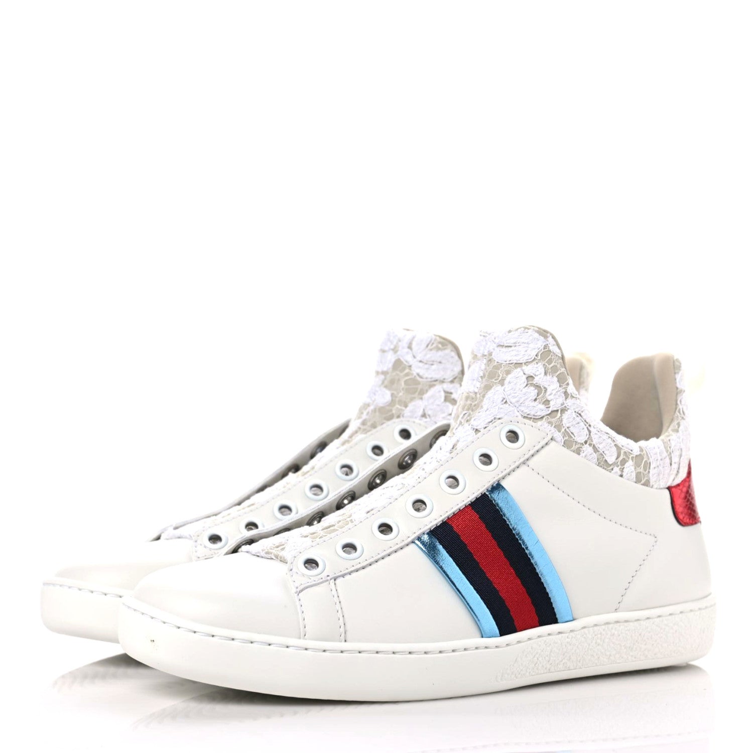 Gucci Calfskin Lace Ayers Sylvie Web New Womens Ace High Top Sneakers 34.5 White 3 of 9