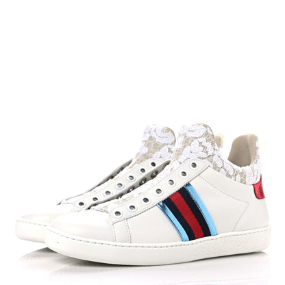 Gucci Calfskin Lace Ayers Sylvie Web New Womens Ace High Top Sneakers 34.5 White 3 of 9