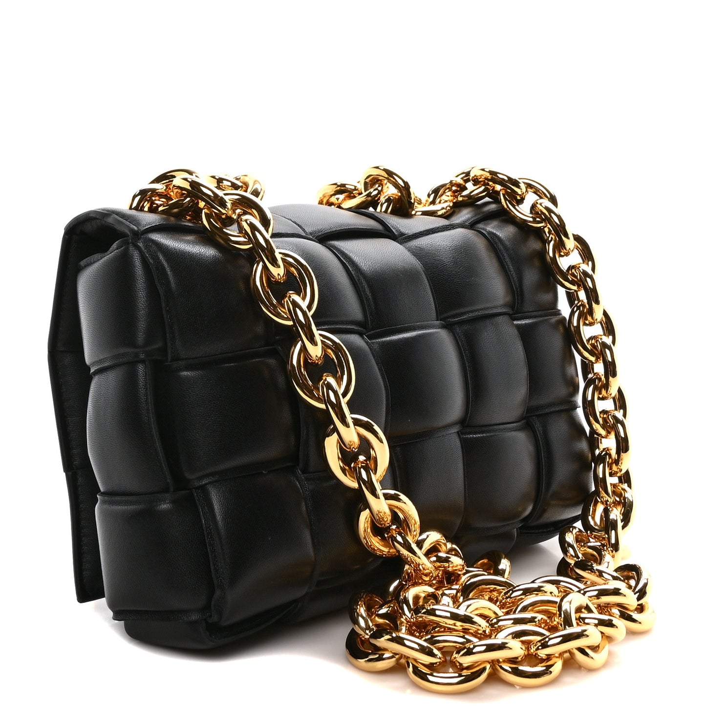 Lambskin Maxi Intreccio Padded Chain Cassette Crossbody Bag Black