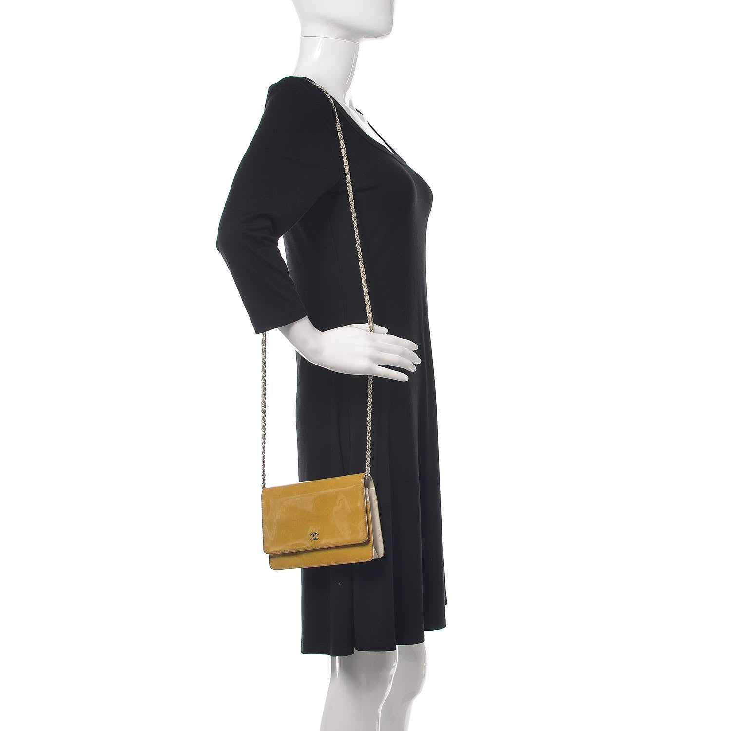 Chanel Patent Camellia Print Wallet On Chain WOC Yellow 2 of 17