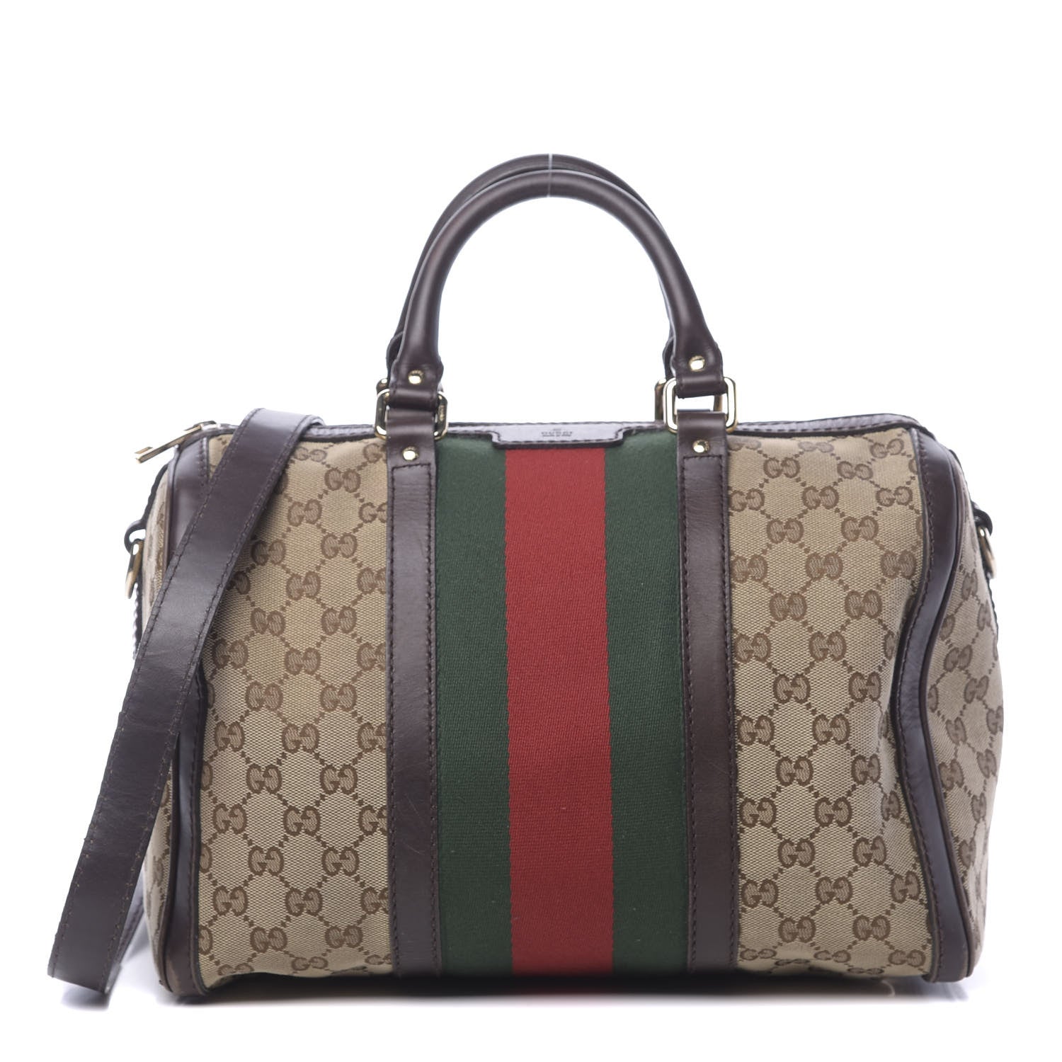 Gucci Monogram Vintage Web Medium Boston Dark Brown 1 of 14