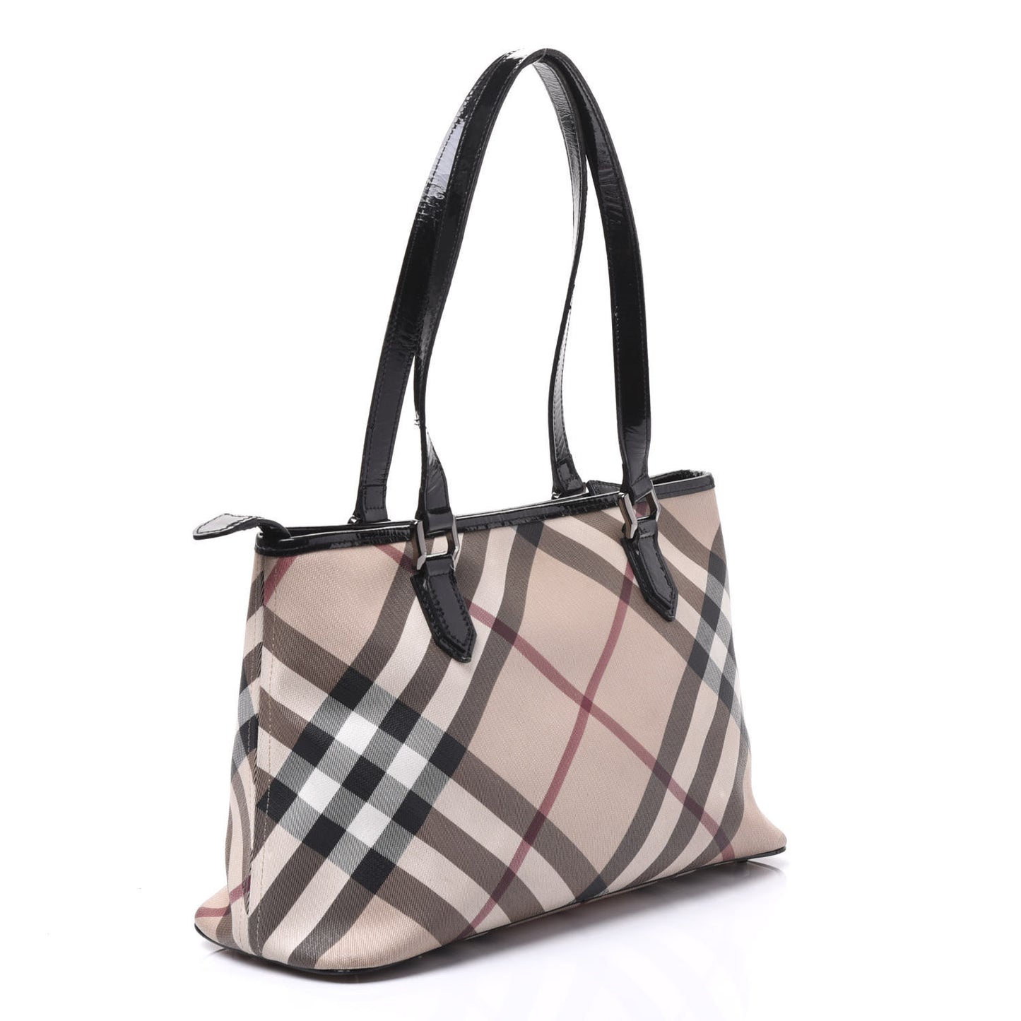 Patent Trim Nova Check Shopper Tote Black