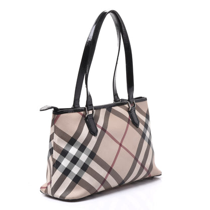 Burberry Patent Trim Nova Check Shopper Tote Black 2 of 12