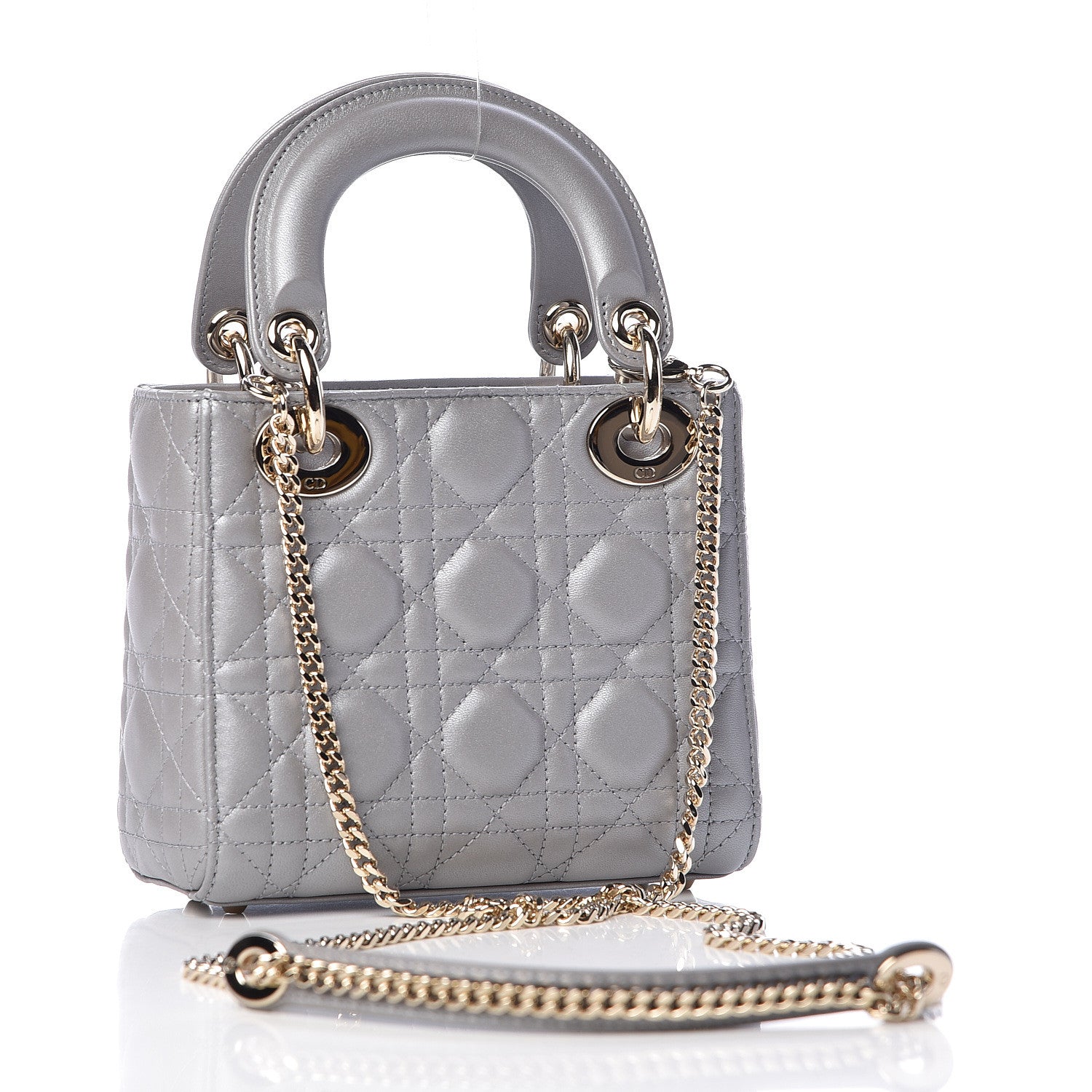 Christian Dior Metallic Lambskin Cannage Mini Lady Dior Grey 3 of 11