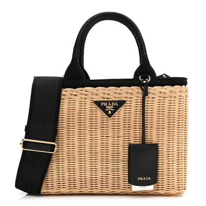 Prada Wicker Canvas Tote Naturale Black 1 of 9
