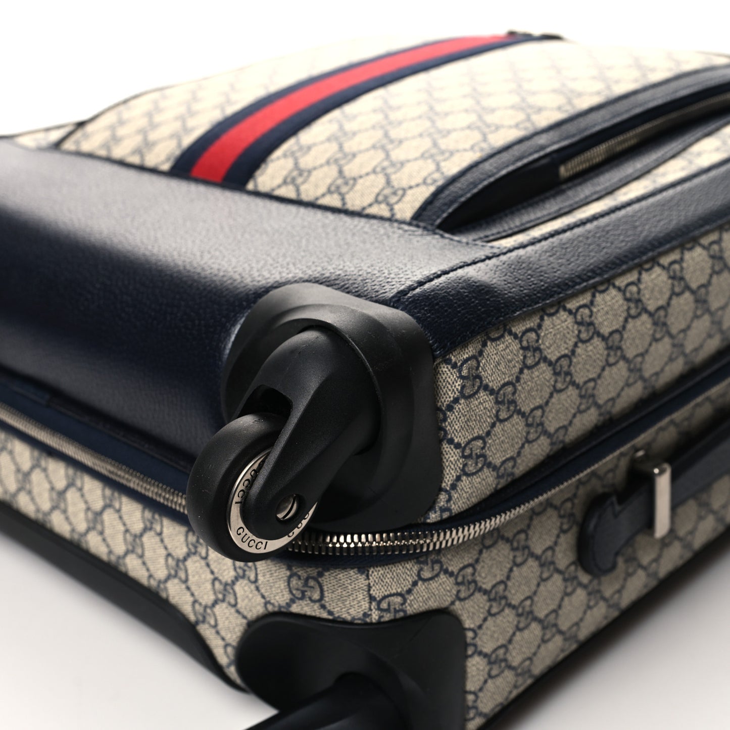 GG Supreme Monogram Textured Dollar Calfskin Web Savoy Cabin Plus Trolley Beige Blue