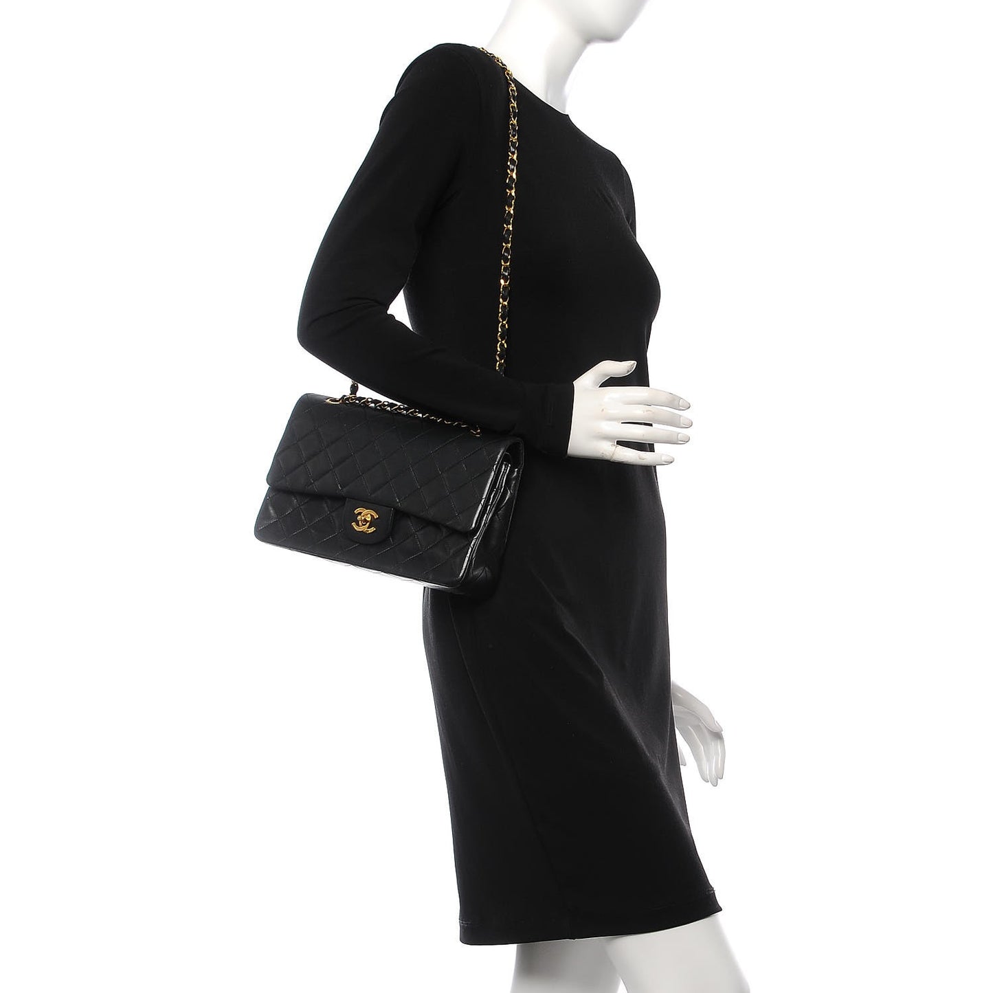 Lambskin Quilted Medium Double Flap Black
