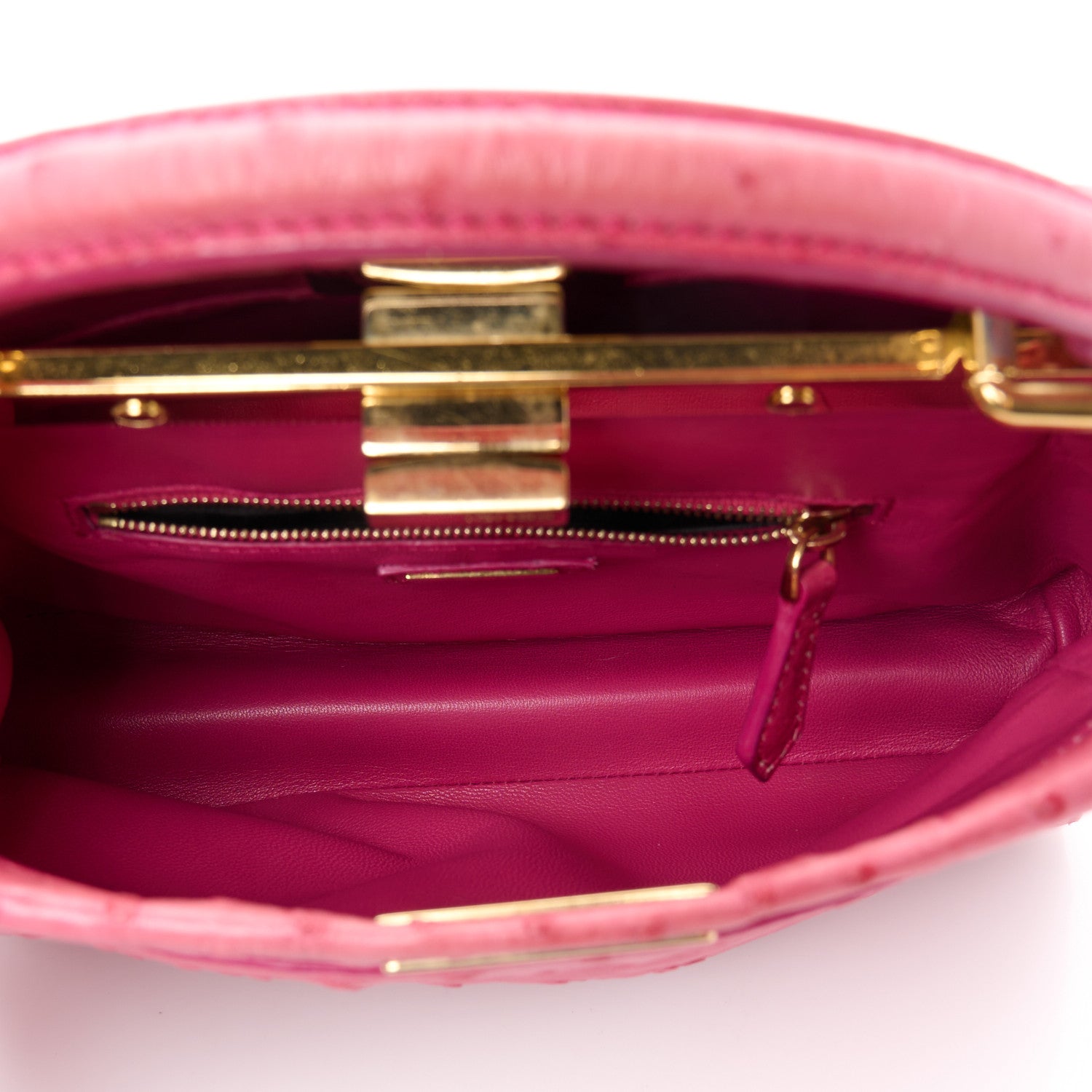 Fendi Ostrich Shiny Nappa Mini Peekaboo Iconic Satchel Fuchsia