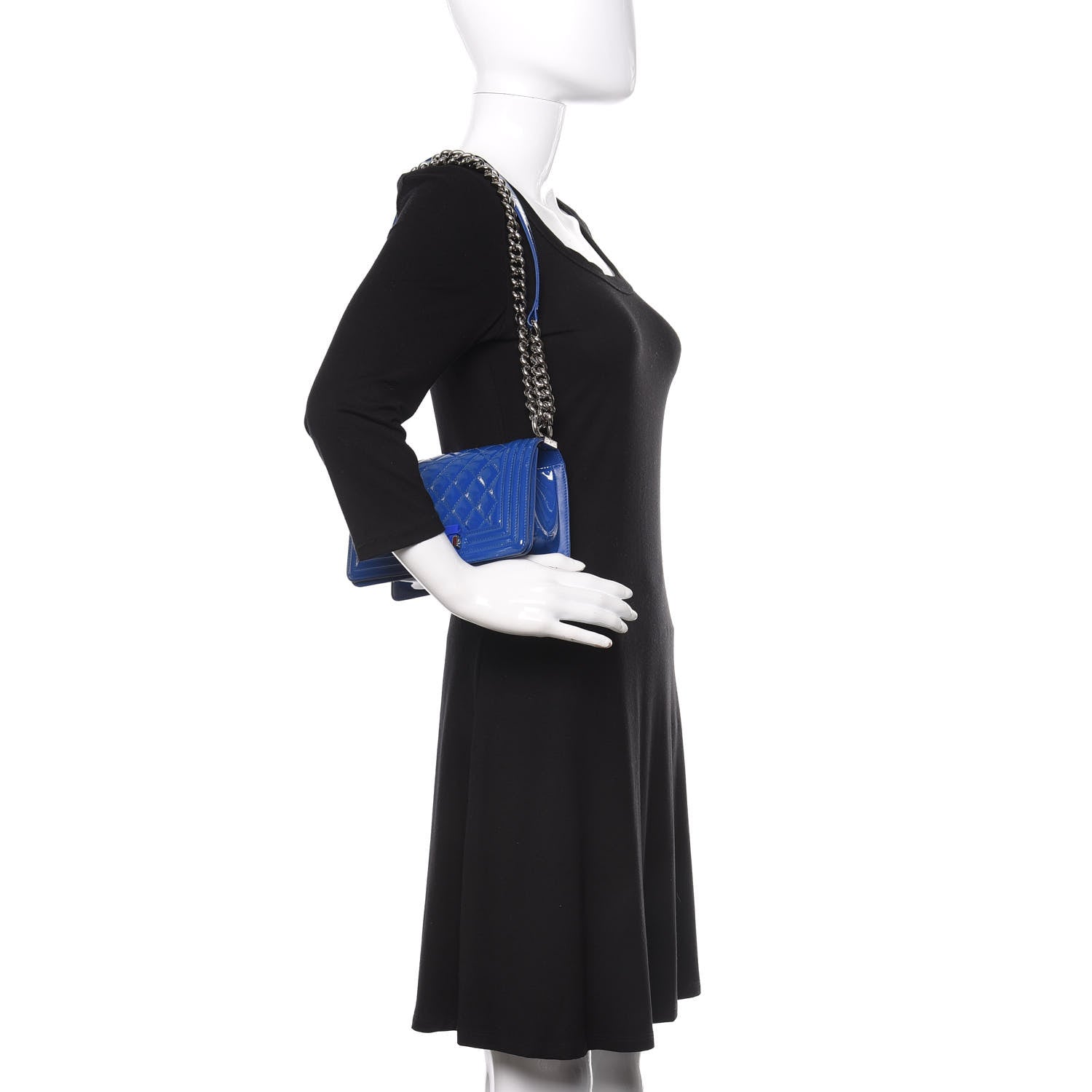 Chanel Patent Calfskin Quilted Small Plexiglass Boy Flap Blue 3 of 11