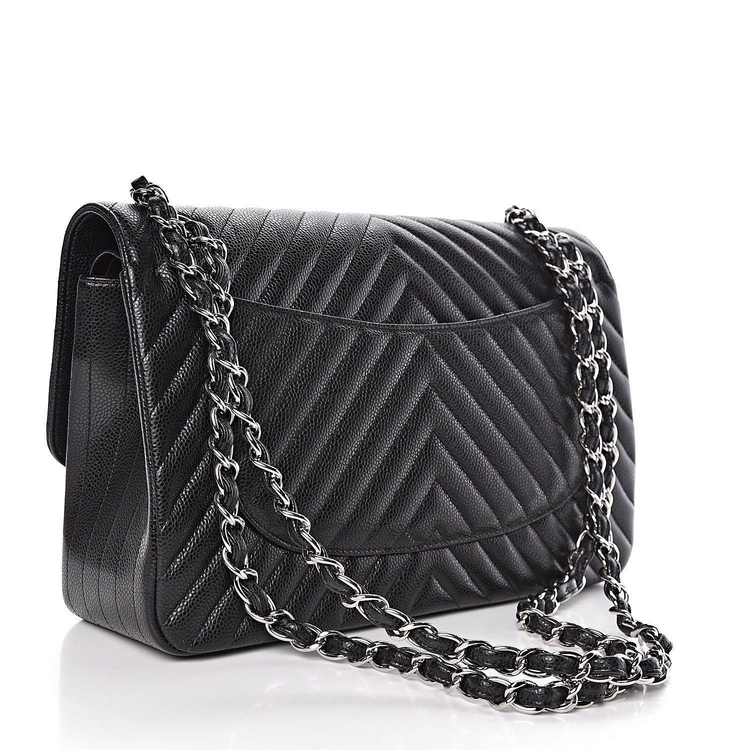 Chanel Caviar Chevron Quilted Jumbo Double Flap Black 3 of 10