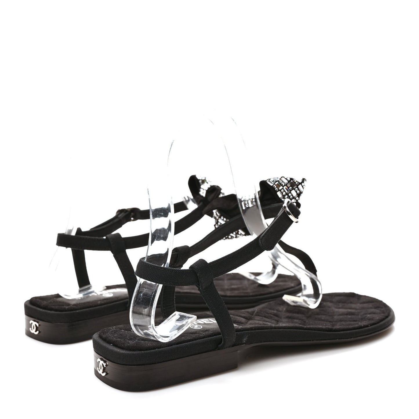Grosgrain Velvet Crystal Bow Thong Sandals 37 Black