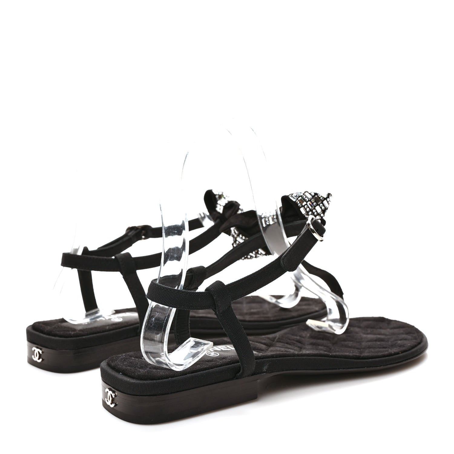 Chanel Grosgrain Velvet Crystal Bow Thong Sandals 37 Black 4 of 9