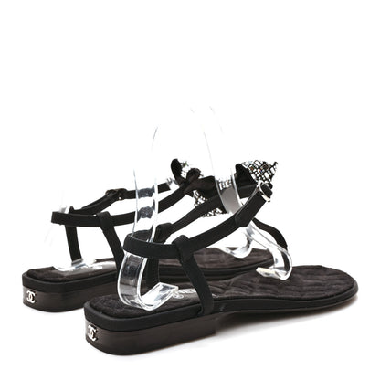 Chanel Grosgrain Velvet Crystal Bow Thong Sandals 37 Black 4 of 9