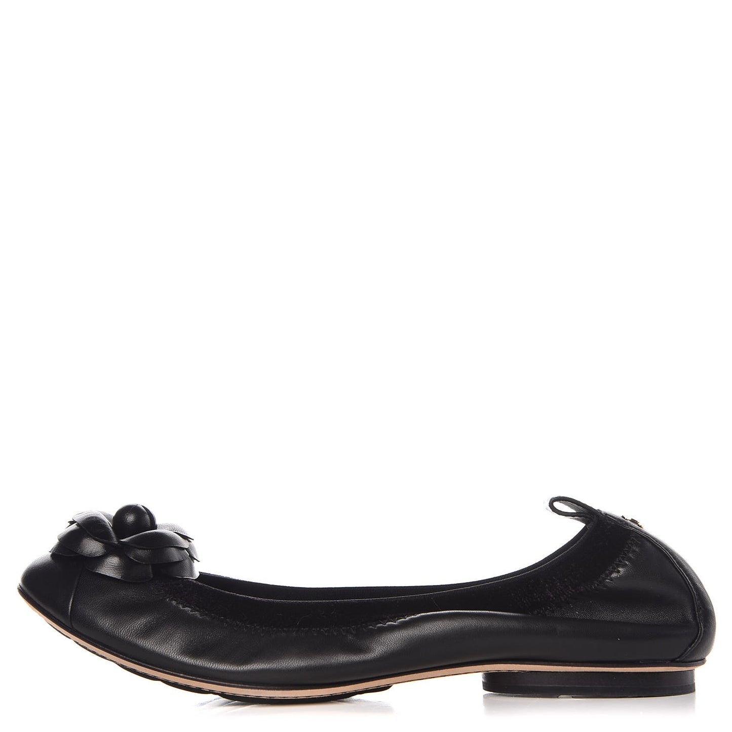 Lambskin Elastic Camellia Ballerina Flats 36.5 Black