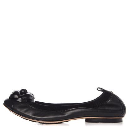 Chanel Lambskin Elastic Camellia Ballerina Flats 36.5 Black 1 of 10
