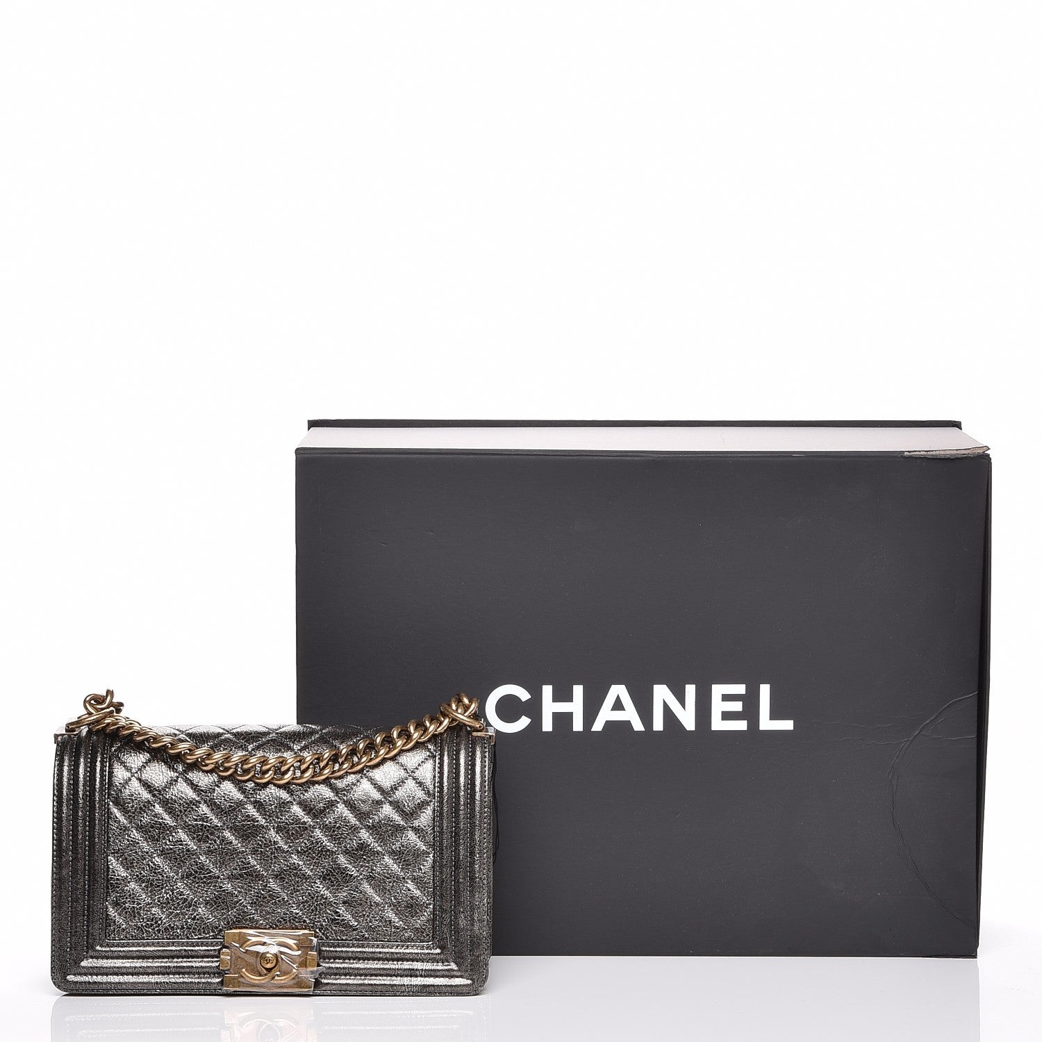 Chanel Metallic Calfskin Quilted Medium Boy Flap Dark Silver 9 of 9