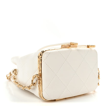 Chanel Metal Lambskin Quilted Small Chain Bucket Bag White 4 of 11