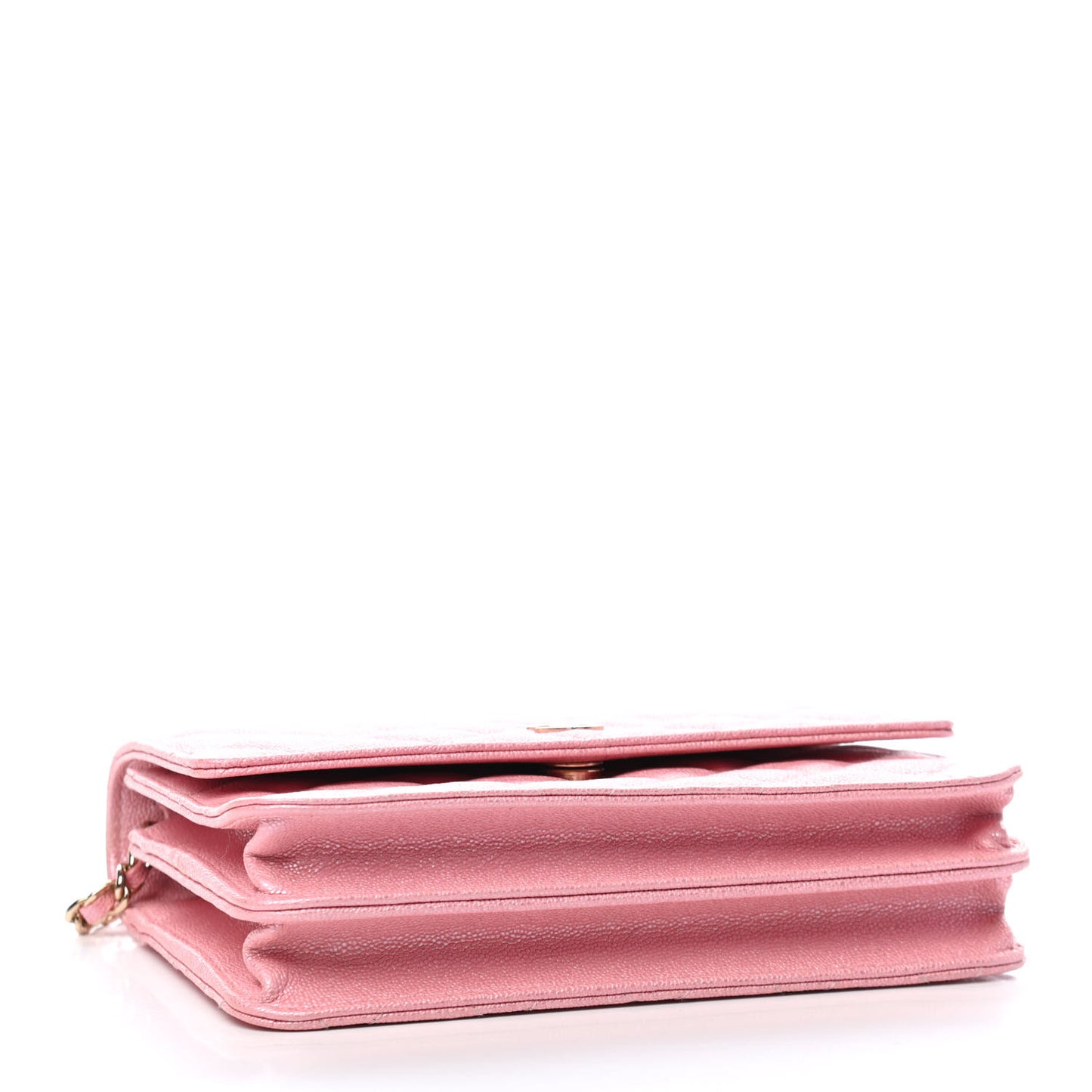 Iridescent Caviar Quilted Square Wallet On Chain WOC Rose Pink