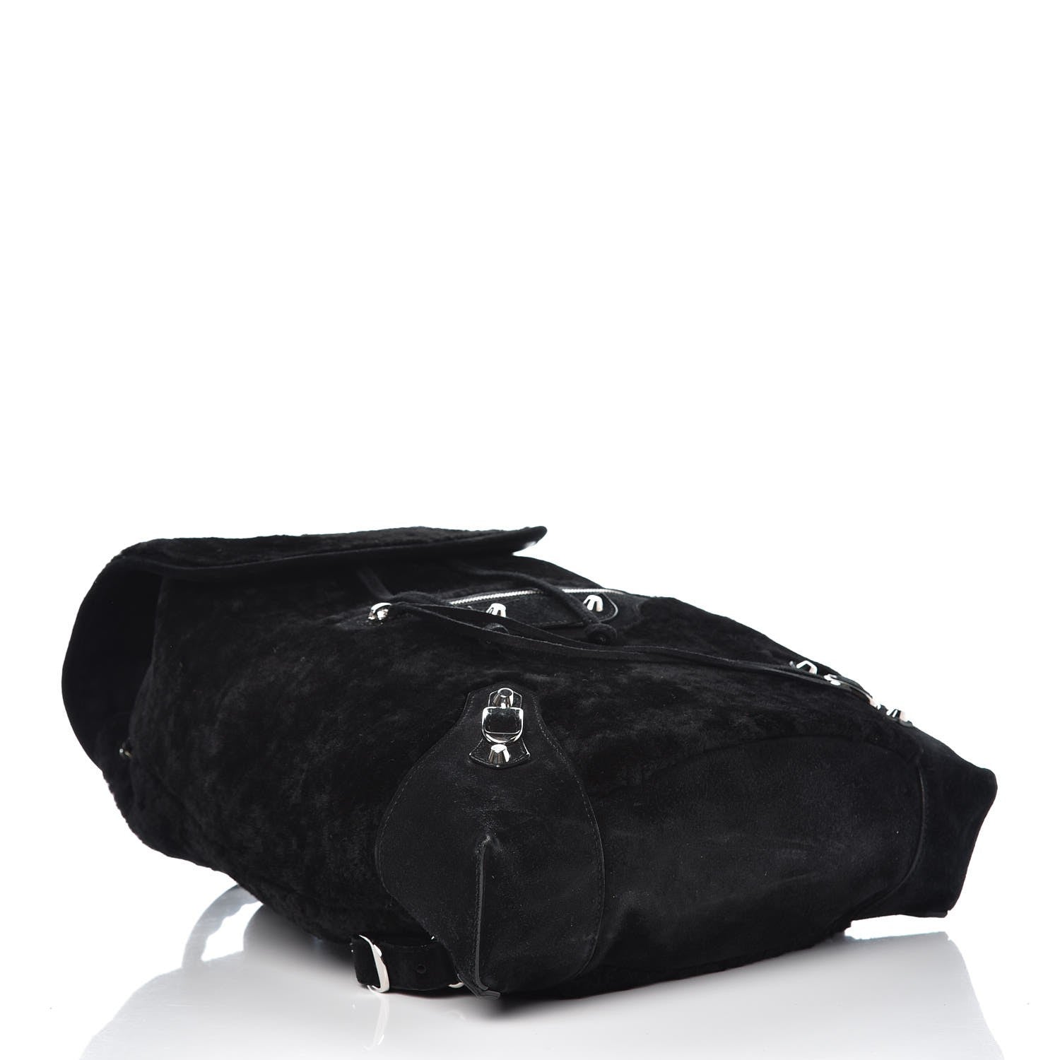 Balenciaga Suede Shearling Classic Silver Hardware Traveler Backpack Black 4 of 9