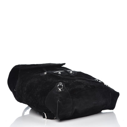 Balenciaga Suede Shearling Classic Silver Hardware Traveler Backpack Black 4 of 9
