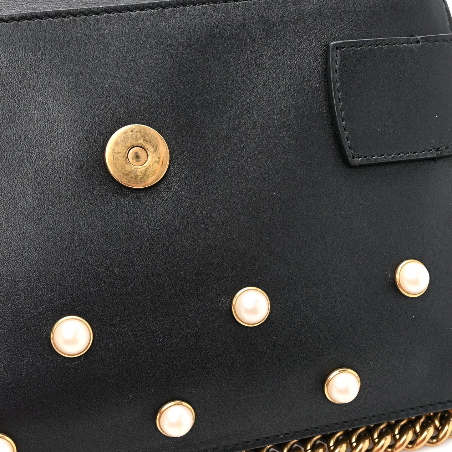 Nappa Pearl Studded Mini Queen Margaret Broadway Shoulder Bag Black