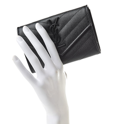 Saint Laurent Grain De Poudre Matelasse Chevron Small Monogram Envelope Wallet Black 2 of 7