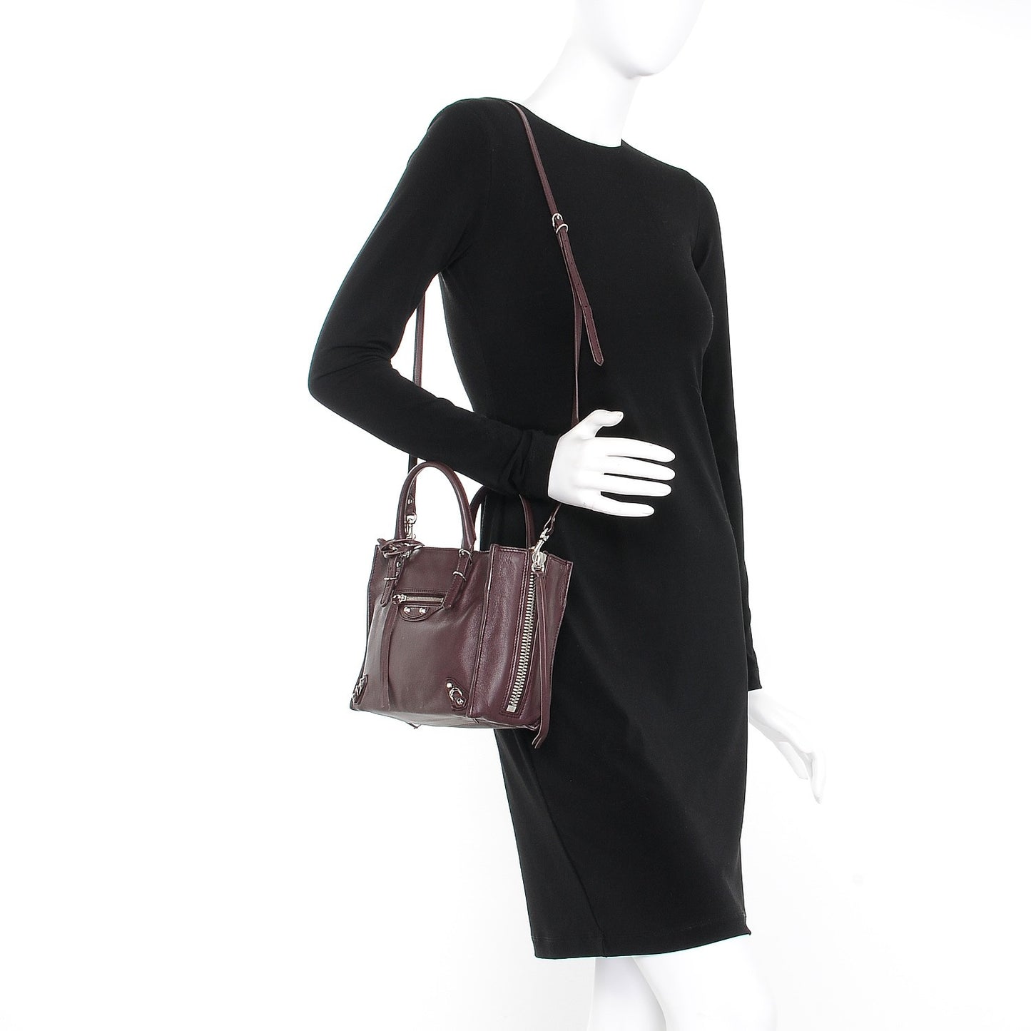 Calfskin Papier Mini A4 Zip Around Tote Rouge Aubergine
