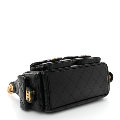 Chanel Shiny Lambskin Quilted Trendy Pockets Hobo Black 4 of 11